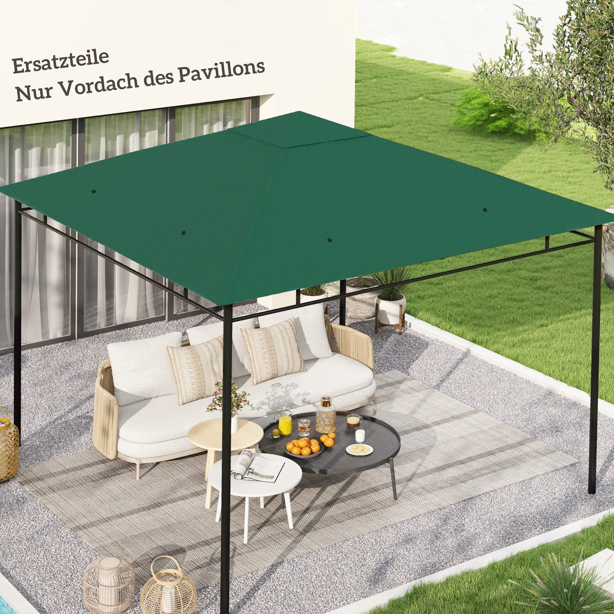 Outsunny Pavillon-Ersatzdach Pavillonabdeckung, Grün, 180 g/m², 295 x 295 cm (Ersatzdach, Pavillondach), 298x295 für Metall-Gartenpavillon