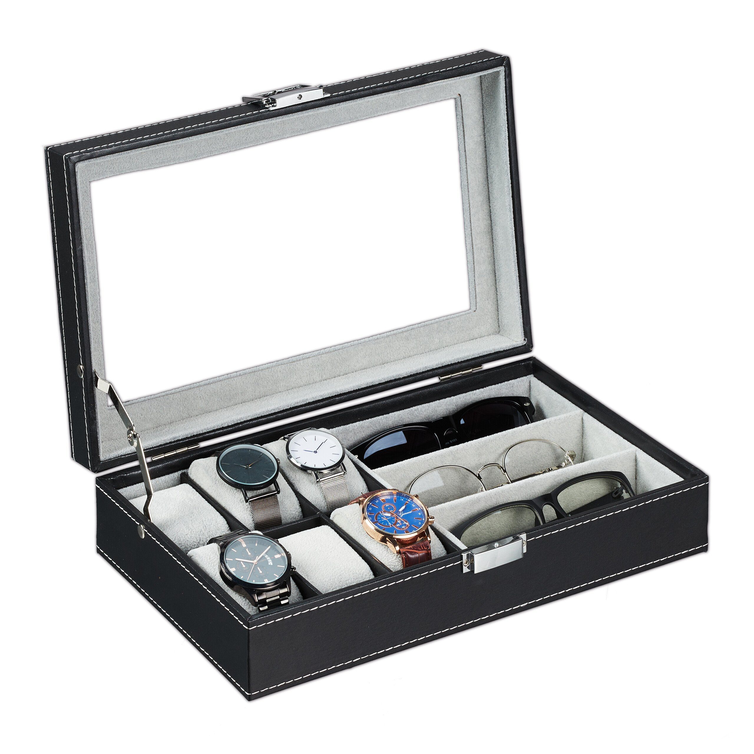 relaxdays Schmuckkasten Schmuckaufbewahrung in Lederoptik, Schwarz günstig online kaufen
