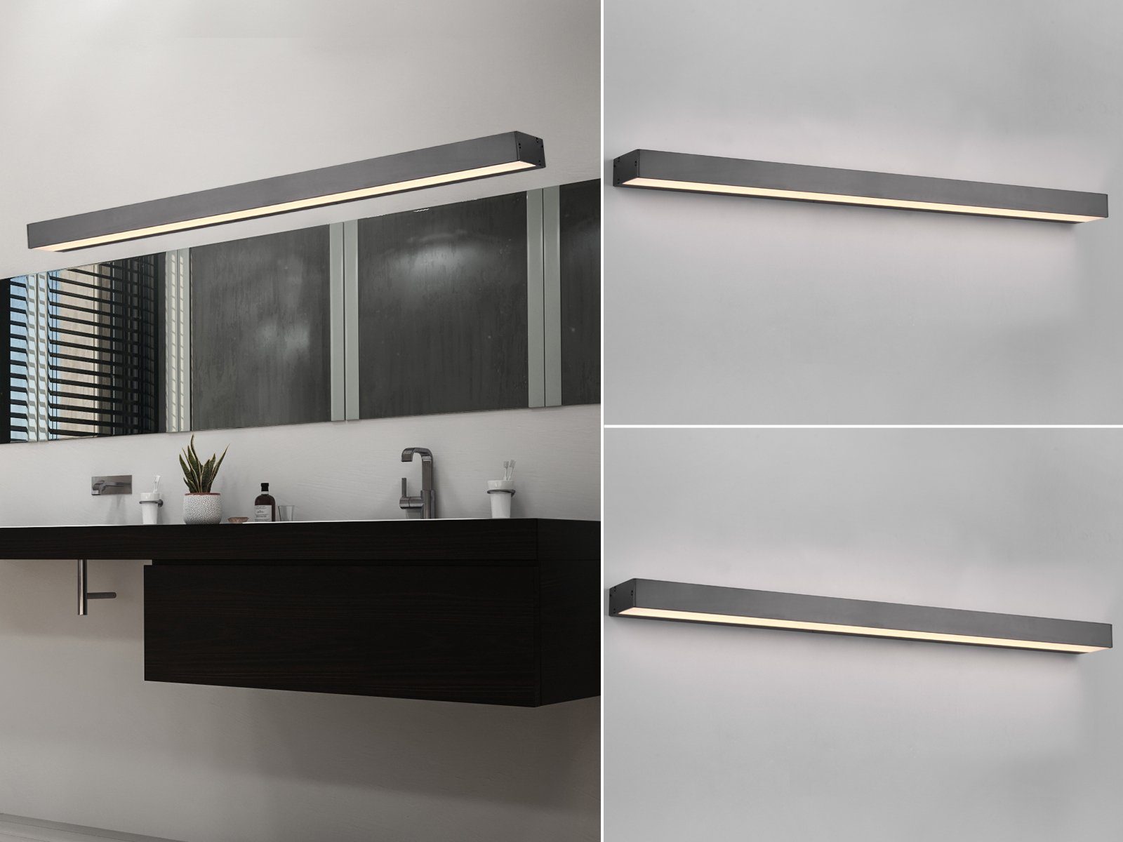 meineWunschleuchte Spiegelleuchte, LED fest integriert, Warmweiß, 2er Set indirekte Beleuchtung Gäste WC Badezimmerlampen Wand, B 90cm Schwarz matt / Weiß