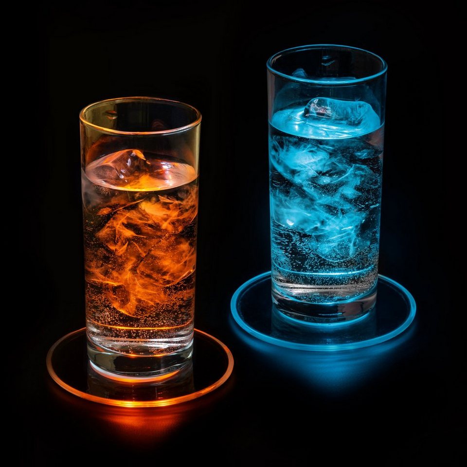 PRECORN Getränkeuntersetzer 2er LED Untersetzer Bierdeckel Leuchtend f.  Getränke Gläser Flaschen