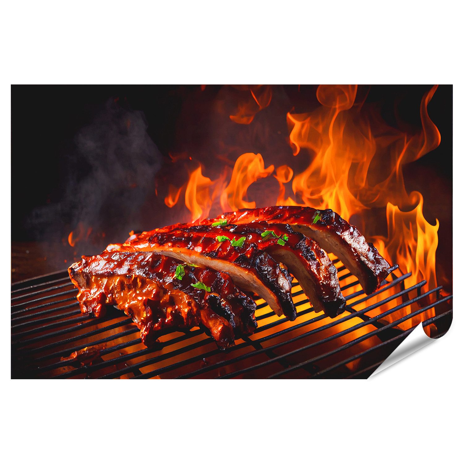 Poster Bbq Honey Glazed Baby Back Ribs Flaming Cooking Perfect Mout Bilder