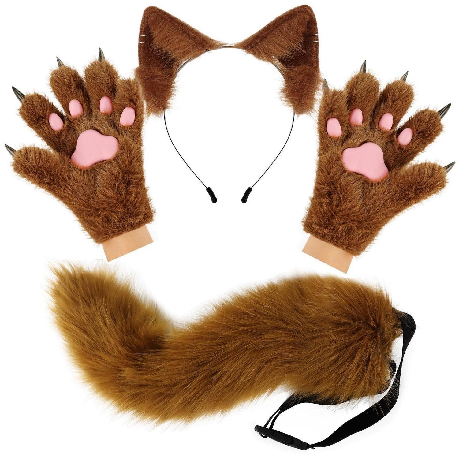 LuxusKollektion Abendhandschuhe Kostümzubehör Handschuhe Set Katzenohren Braun (1-St)