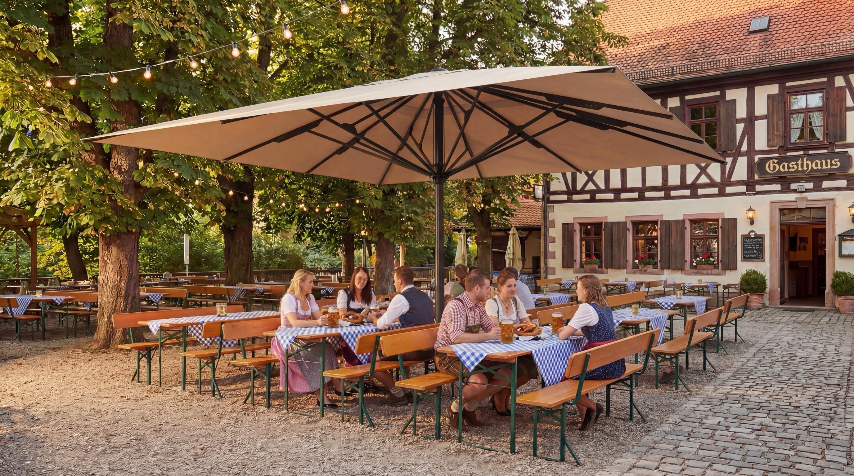 Endo-Moebel Marktschirm Gastronomie Sonnenschirm XXL-Schirm Marktschirm 5x5m Poly/Alu creme