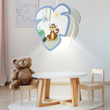 etc-shop LED Pendelleuchte, Leuchtmittel inklusive, Warmweiß, Pendel Lampe Spiel Zimmer Holz Schirm Affen Motiv Tier