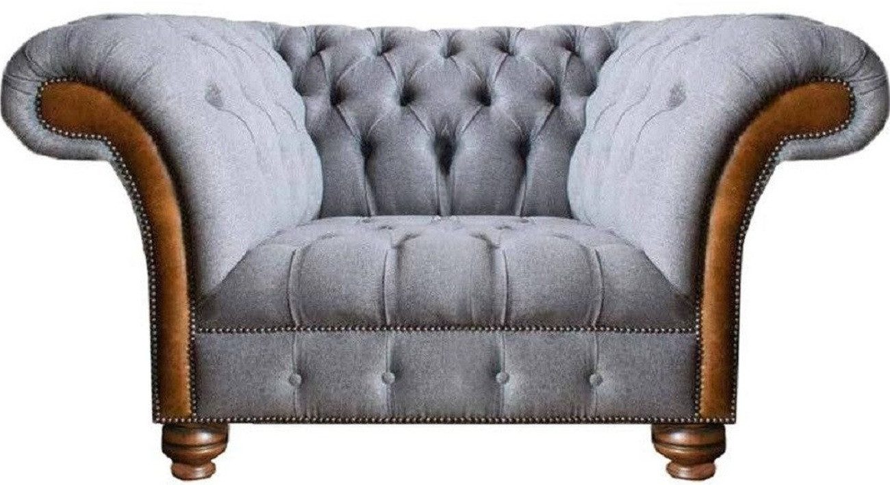 Xlmoebel Chesterfield-Sessel Heller grauer Polstersessel im klassischen Chesterfield-Design (Sessel), Hergestellt in Europa