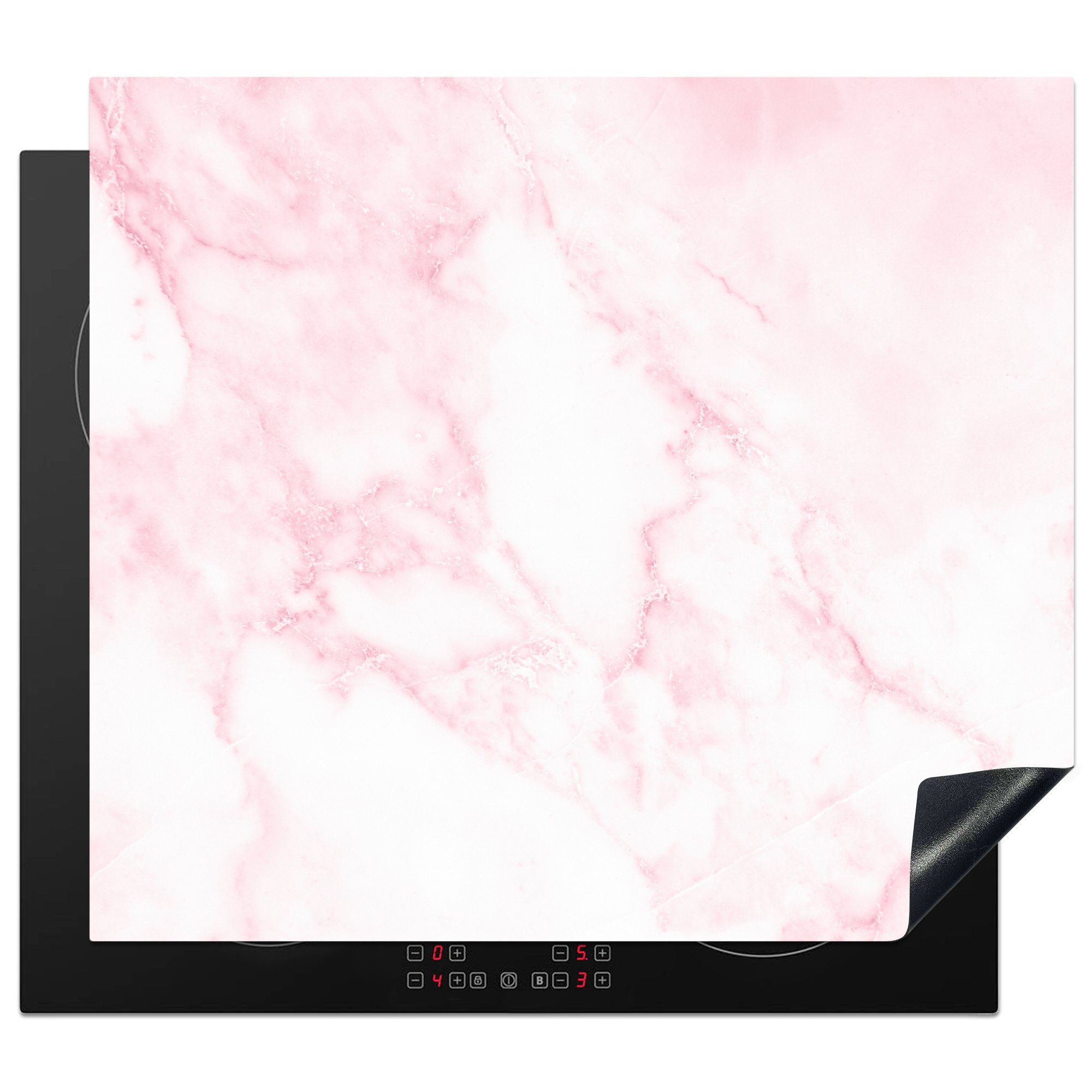 MuchoWow Herd-Abdeckplatte Marmor - Weiß - Rosa - Chic - Marmoroptik, Vinyl, (1 tlg), Cerankochfeld Abdeckung, Herd Abdeckplatten Vinyl, 58x51 cm