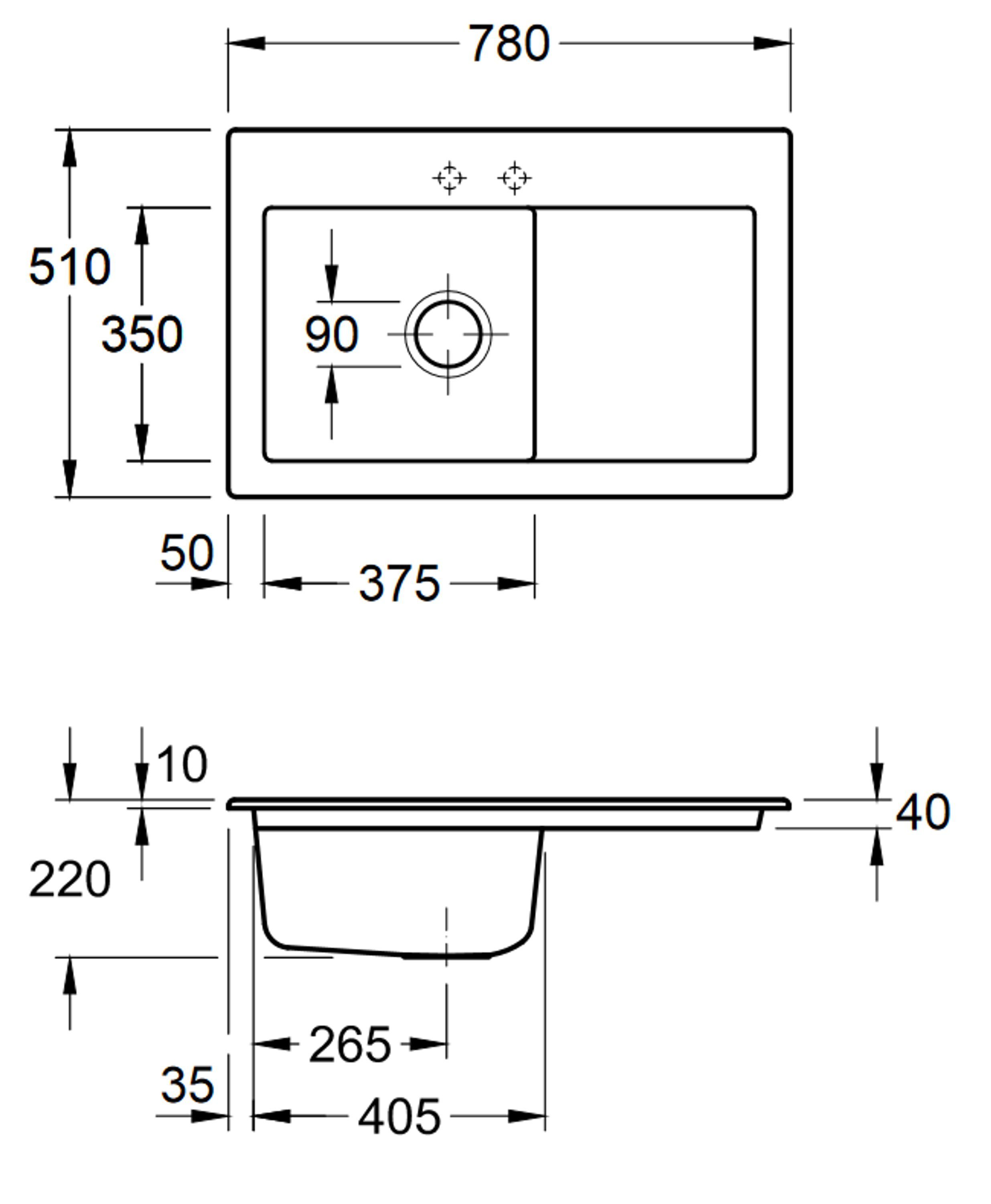 Villeroy & Boch Küchenspüle und i4, Becken möglich 02 6772 Subway Rechteckig, links Serie, rechts 78/22 cm