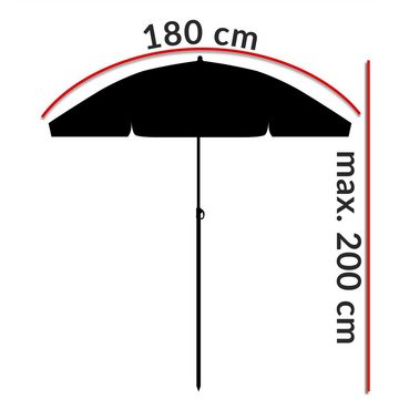 Kingsleeve Sonnenschirm, 180 cm Neigbar Höhenverstellbar UV Schutz 50+ Wasserabweisend inkl. Tragetasche Stabil Standfest Leicht Transportabel Strandschirm Gartenschirm