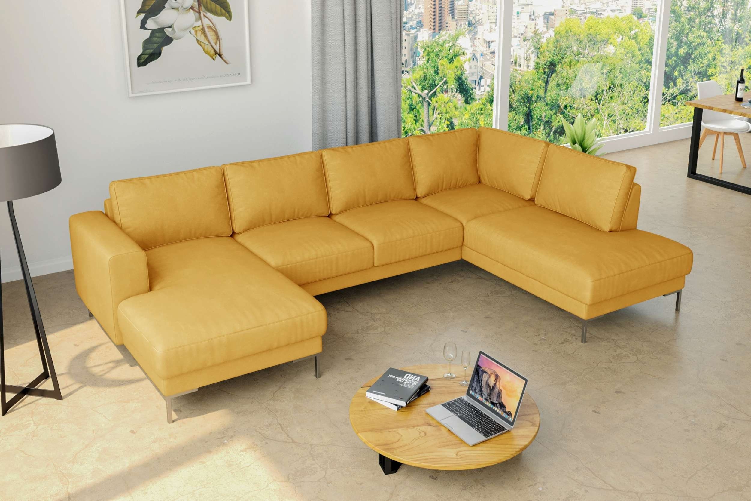rechts Wellenfederung, mane Stylefy im Santini, Modern oder Sofa, bestellbar, frei Metall links Gelb U-Form, mit Raum stellbar, Wohnlandschaft Design,