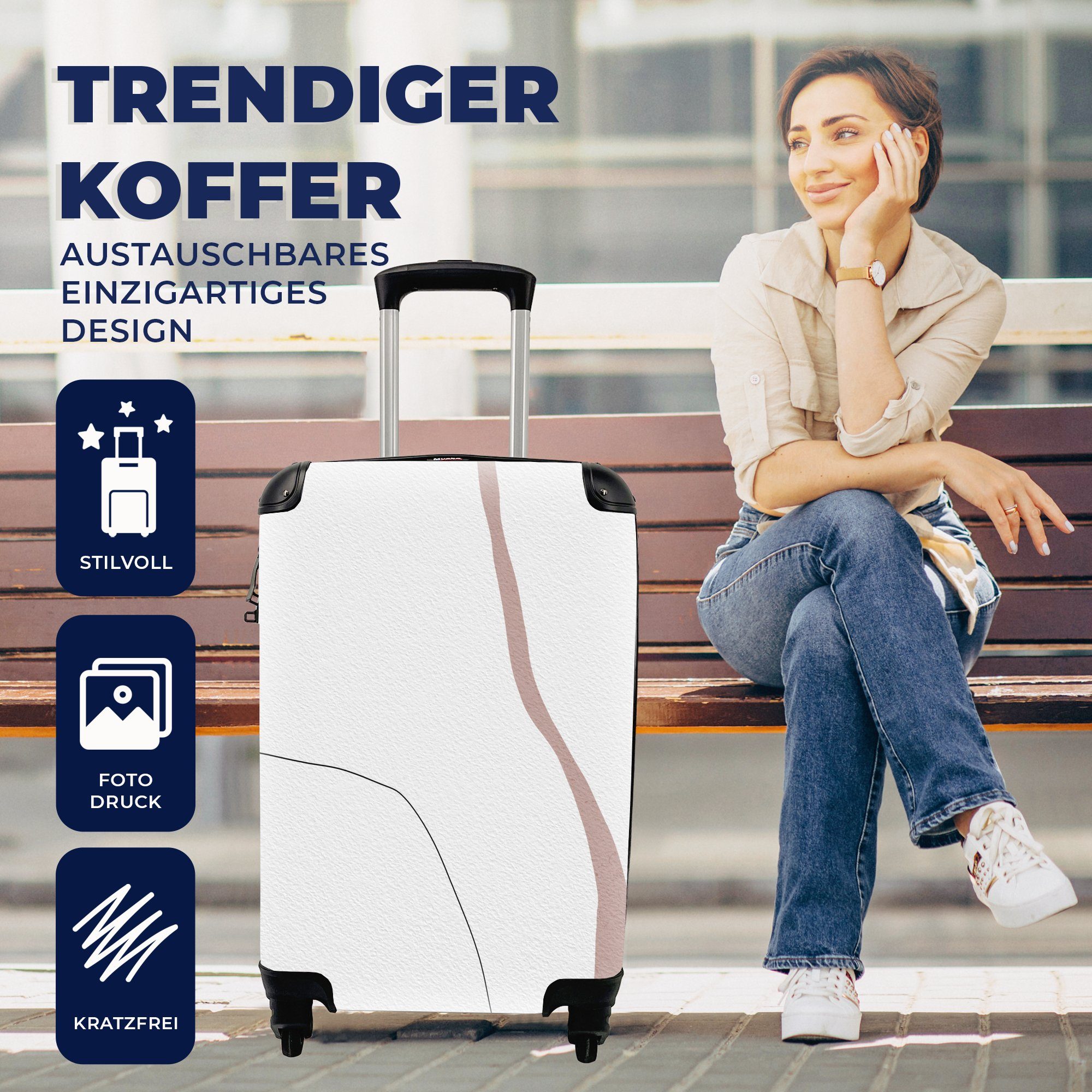 MuchoWow Handgepäckkoffer Linie - Pastell Reisekoffer Reisetasche Rollen, Trolley, mit Gestaltung, Handgepäck für rollen, 4 - Ferien