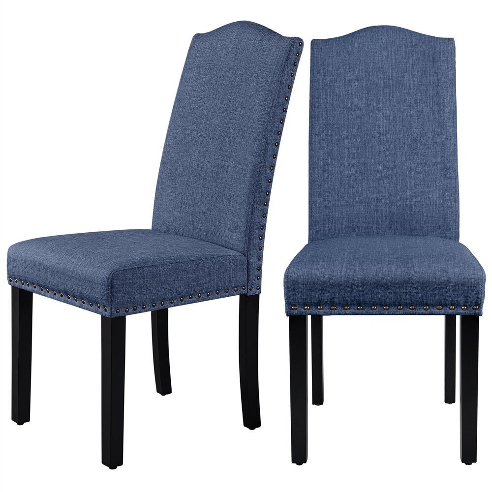 Yaheetech Esszimmerstuhl, 2er Set Küchenstuhl mit Hoher Rückenlehne Polsterstuhl blau