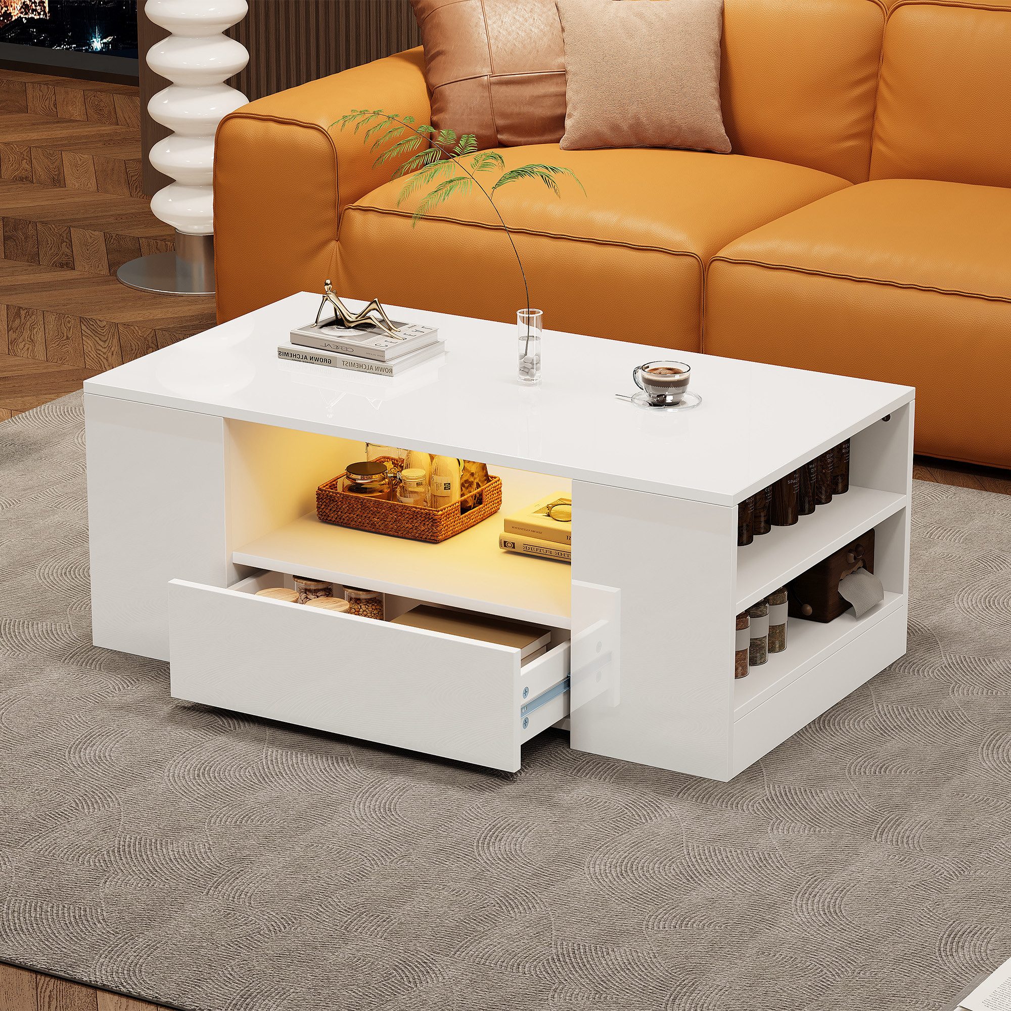 Merax Couchtisch hochglanz Sofatisch mit LED-Beleuchtung, günstig online kaufen