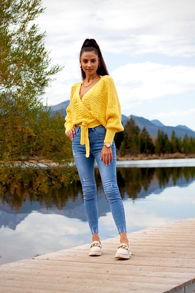 Lelü Fashion Wickelstrickjacke Strickjacke mit Bindeband günstig online kaufen
