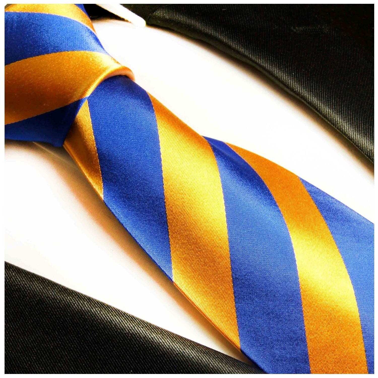 Paul Malone Krawatte Designer Herren Seidenkrawatte Seide orange 409 mit mit (6cm), Schmal blau Krawatte 100% 2-St., Tuch (Set, gestreift breit Einstecktuch)