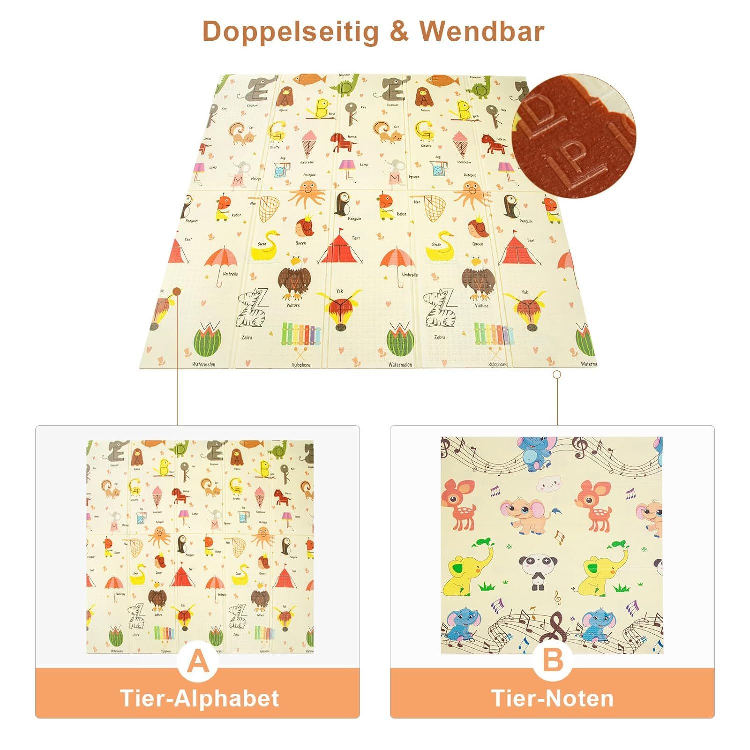 Youyijia Teppichfliese Faltbare Baby-Spielmatte – Extra große, wasserdichte Krabbelmatte