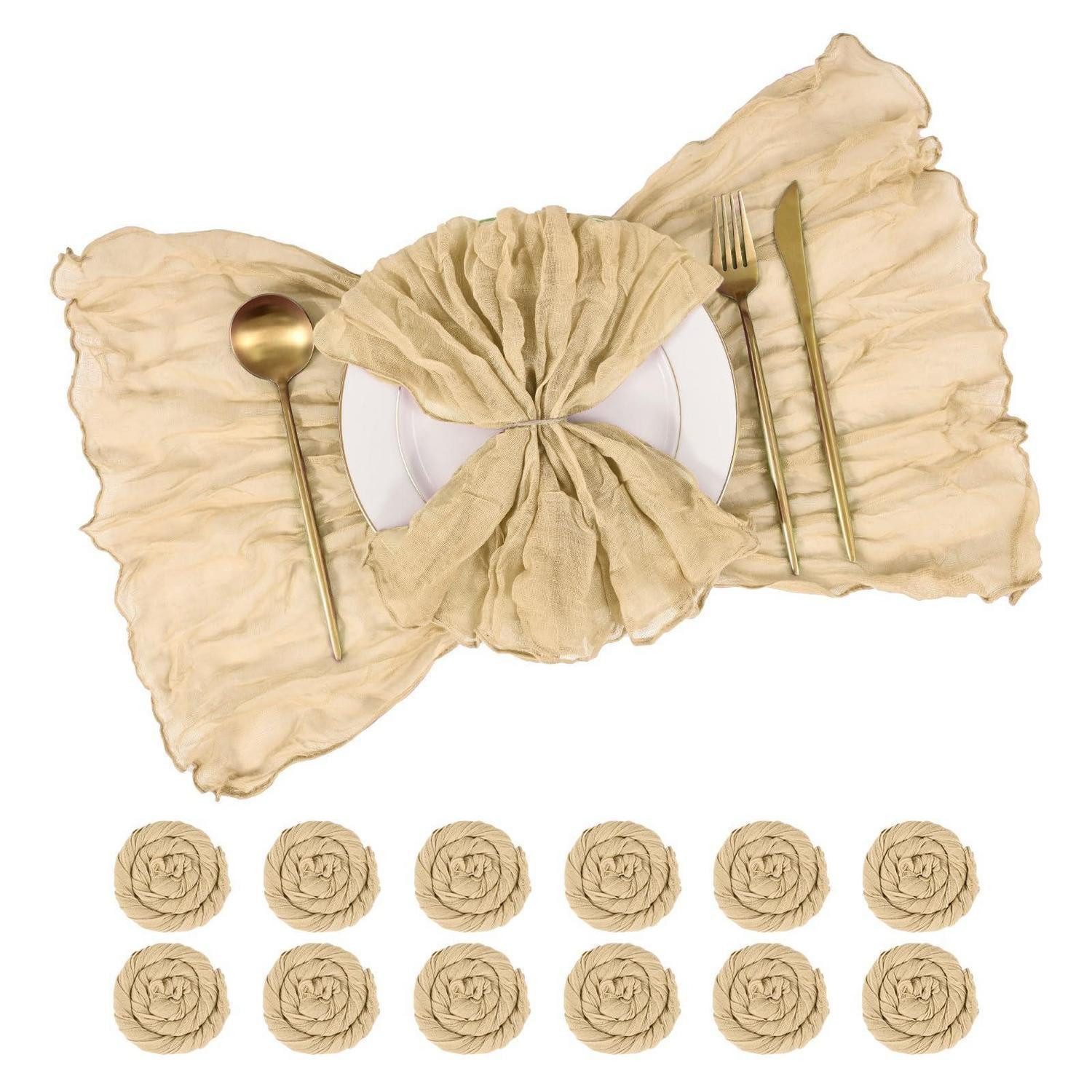 LuxusKollektion Stoffserviette Mullservietten 12er Set Beige 50x50 cm, (12 St)