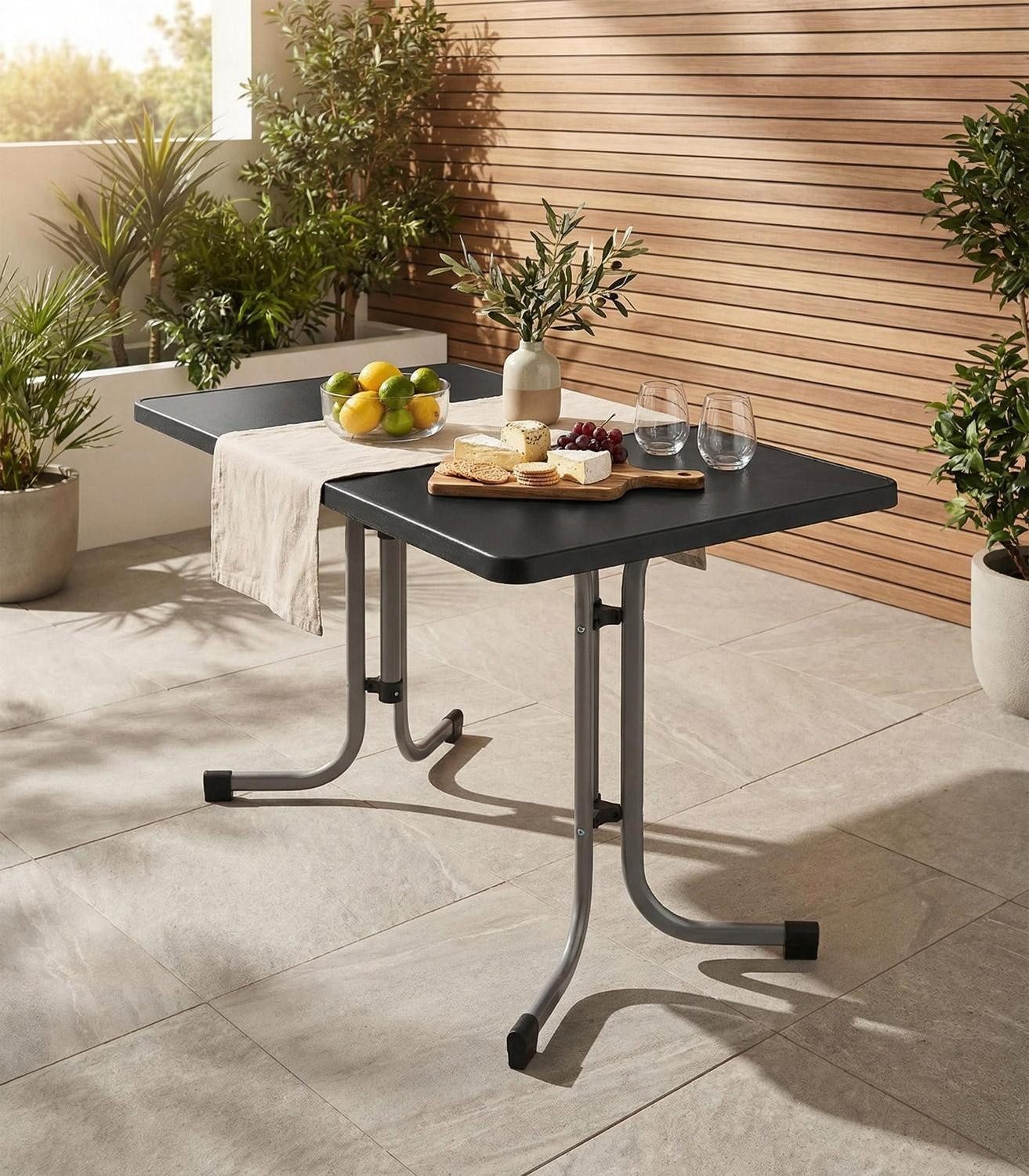 Sieger Gartenmöbel Gartentisch MECALIT, B 115 cm x T 70 cm, Graphitfarben, Schieferoptik, klappbar
