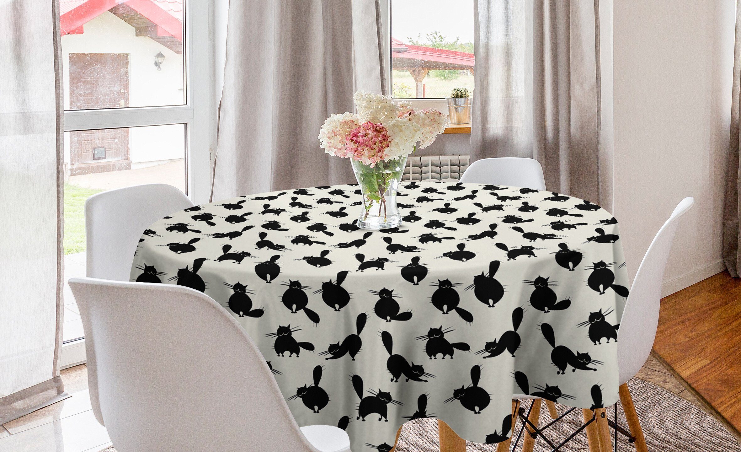 Abakuhaus Tischdecke Kreis Tischdecke Abdeckung für Esszimmer Küche Dekoration, Katze Lustige Haustierschattenbilder