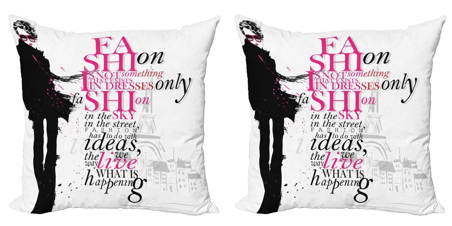 Kissenbezüge Modern Accent Doppelseitiger Digitaldruck, Abakuhaus (2 Stück), Eiffelturm Paris Mädchen Wörter