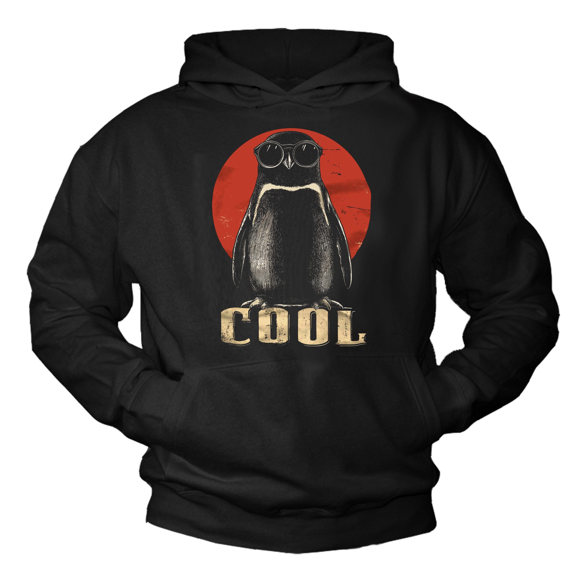 MAKAYA Kapuzenpullover Hoodie mit Pinguin Print – Cooler Kapuzenpulli für Teenager & Herren (Schwarz, S, M, L, XL, XXL, XXXL, XXXXL) Baumwolle