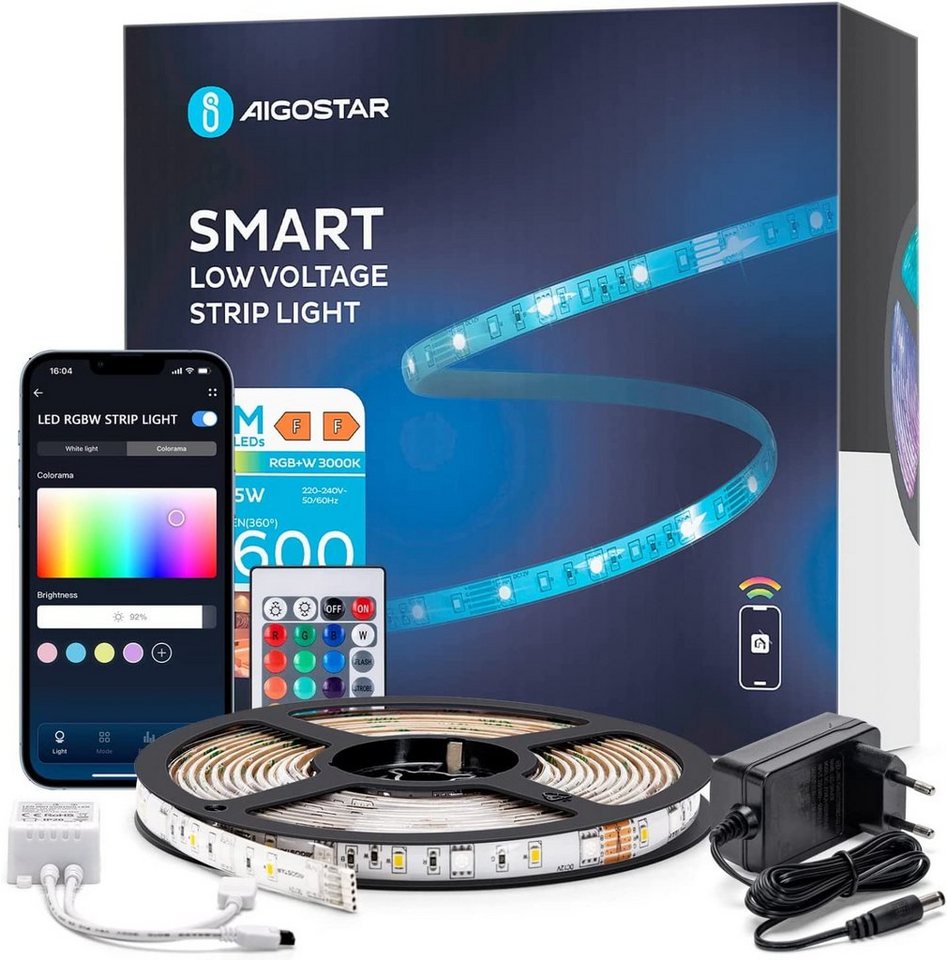 Aigostar LED Stripe LED RGB Streifen, Lichterketten Lichtband Smart WIFI  Selbstklebend, 5m, Smart Home, Alexa, Google Home, Google Assistant,  Farbwechsel