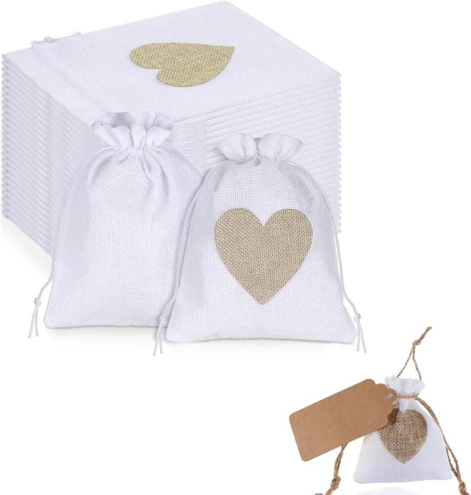 FELIXLEO Aufbewahrungstasche 12 Stück Jutebeutel Klein 8x10cm Baumwollbeutel Weiß Geschenktüten (12-tlg)