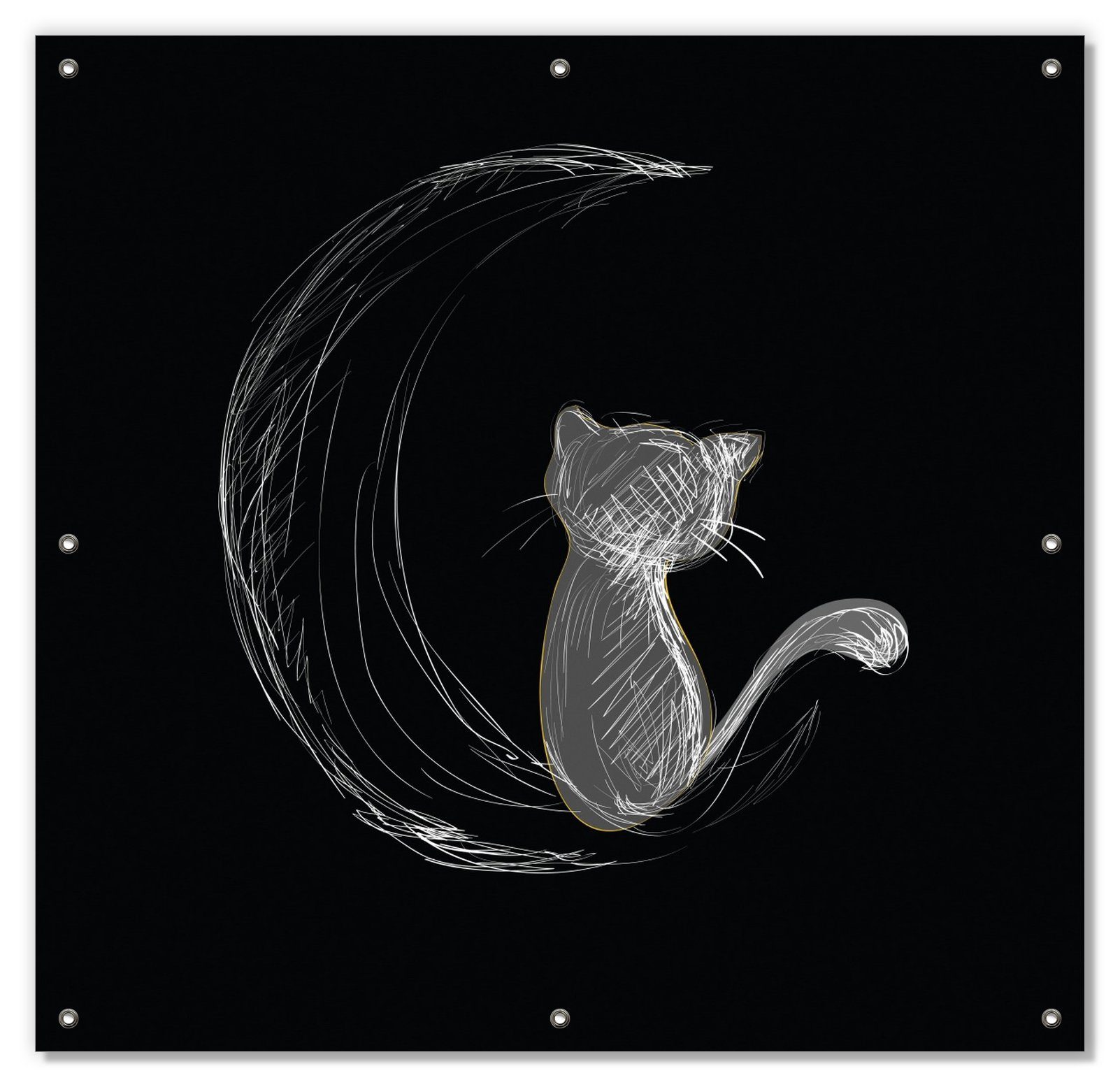 Saugnäpfen, mit Katze blickdicht, - sitzt in schwarz, Mond wiederverwendbar wiederablösbar auf Wallario, auf weiß und dem illustriert Sonnenschutz