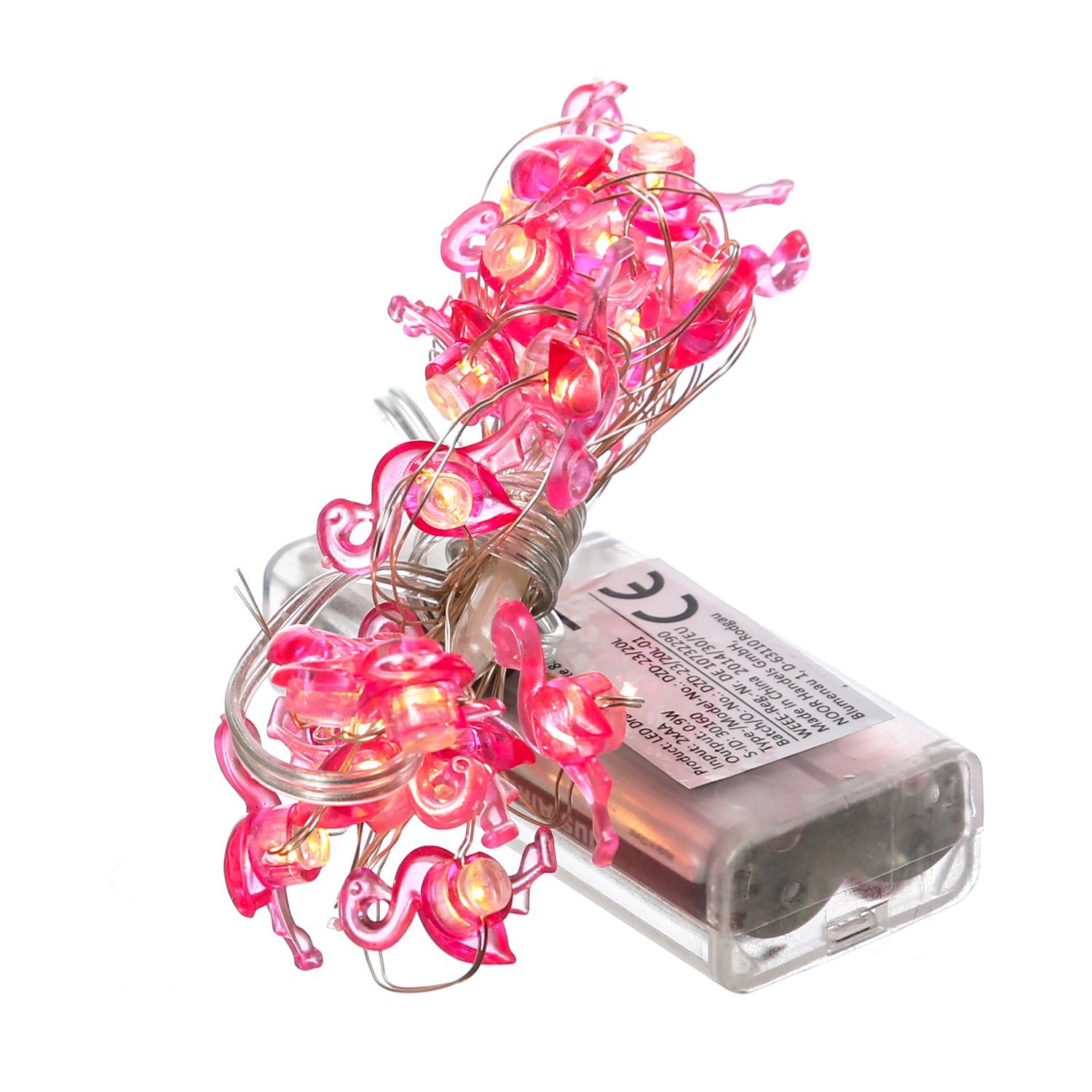 Flamingo 1,9m, L: Lichterkette LED 20-flammig Batteriebetrieb LED-Lichterkette MARELIDA Draht pink 20LED