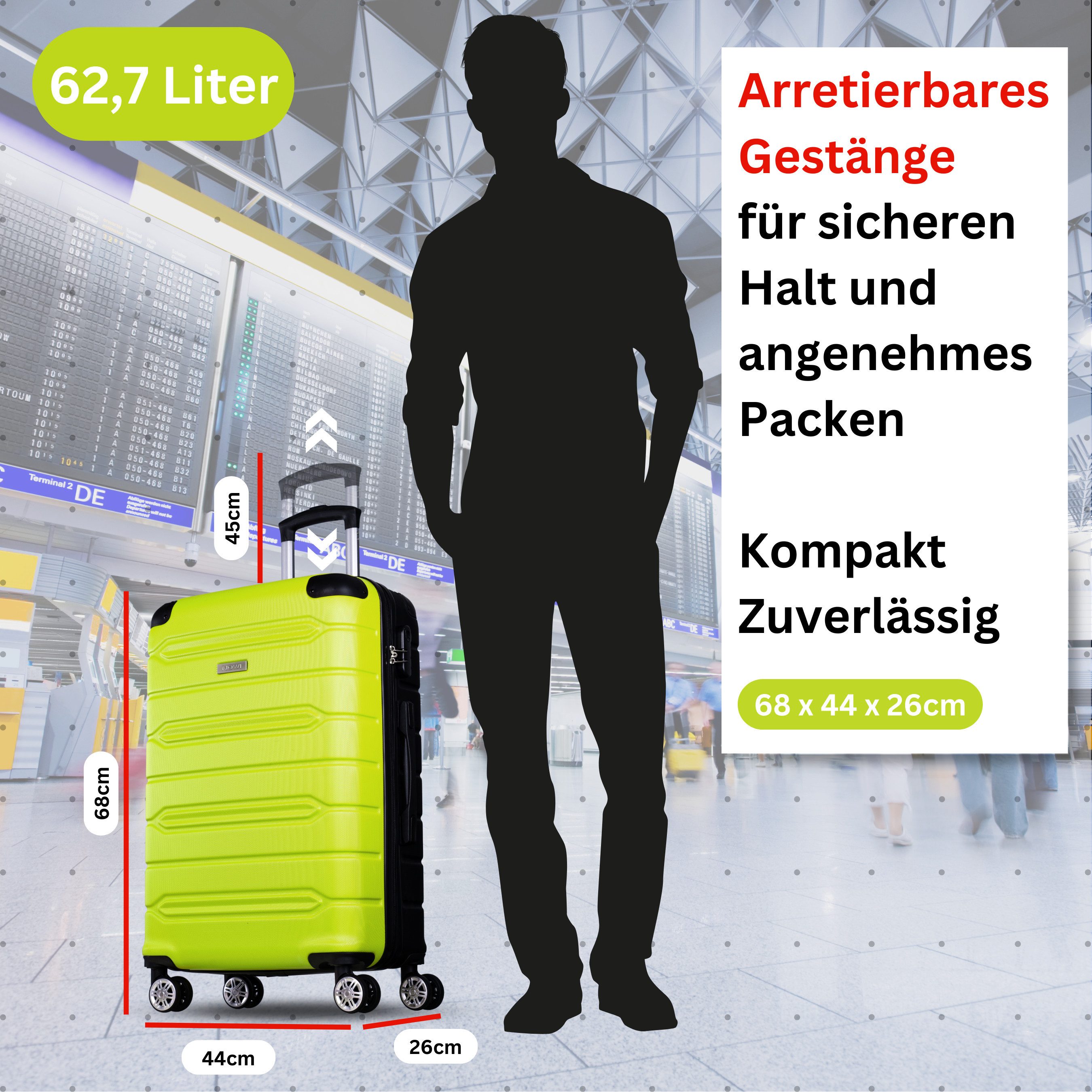 NOWI Hartschalen-Trolley Koffer Hartschalenkoffer mit Zahlenschloss & 8 Rollen Trolley, Zahlenschloss