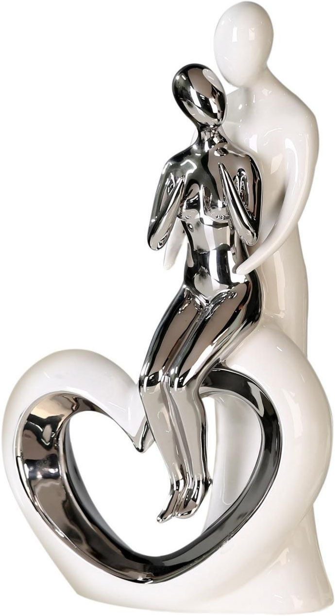 GILDE Dekofigur Skulptur Romanze, weiss/silber, Liebespaar, Love (1 St., Geschenkidee für viele Anlässe), Dekoobjekt, Höhe 33,5, aus Keramik, gefertigt in Europa