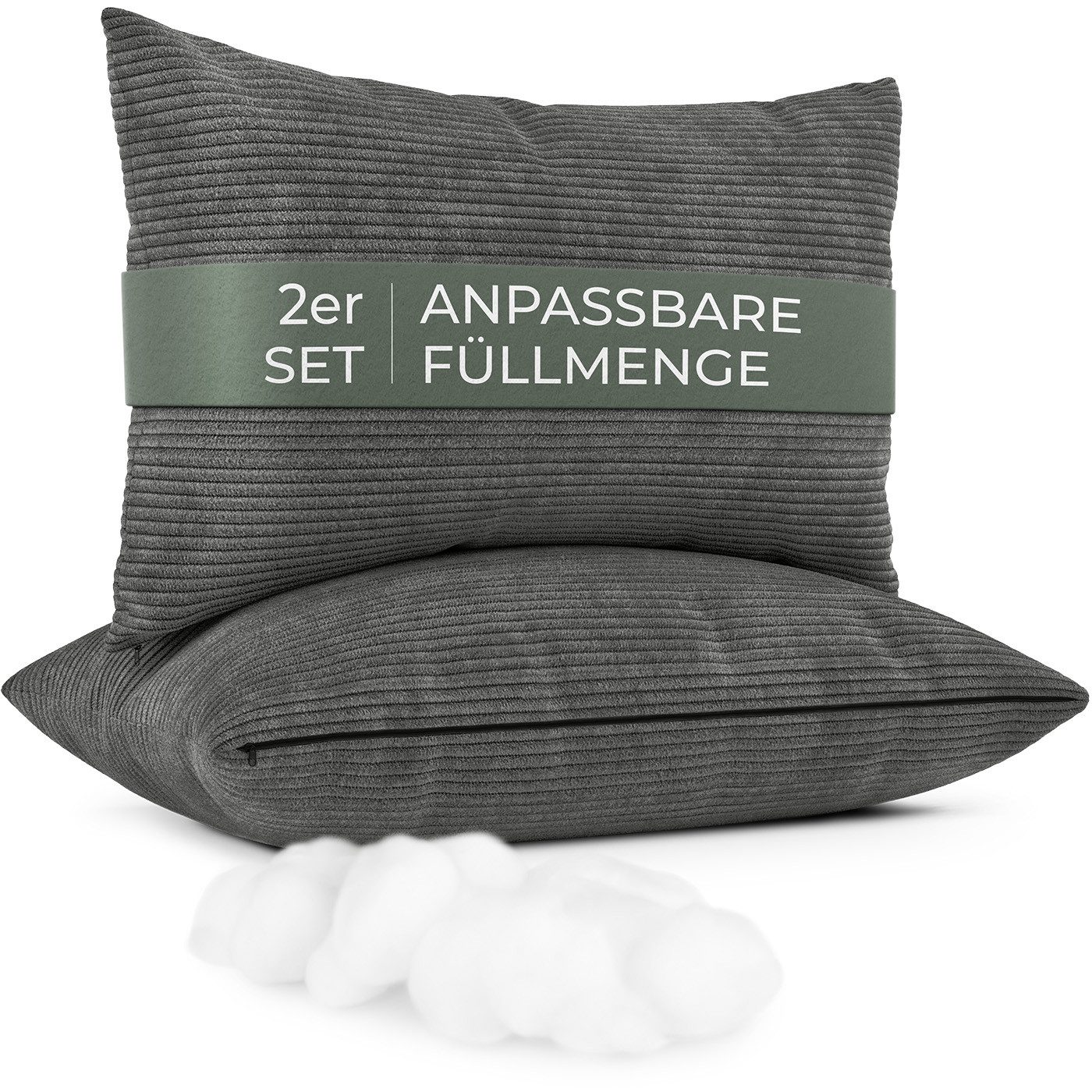 Well B4 Sofakissen mit Füllung und Bezug 2er Set Cord Couchkissen groß 40x60 cm, (2er Set, 2 Stück), regulierbarer Dicke, Zierkissen Kord Bezug, Dekokissen für Sofa Couch