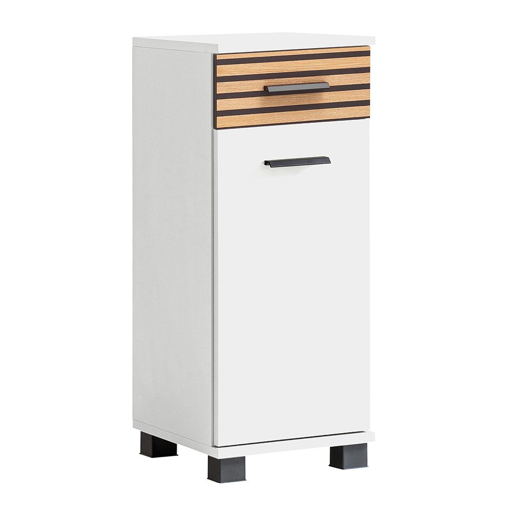 Lomadox Unterschrank KANE-80 weiß matt Akustikpaneel-Optik Badschrank 30,2x75,3x32,6 cm