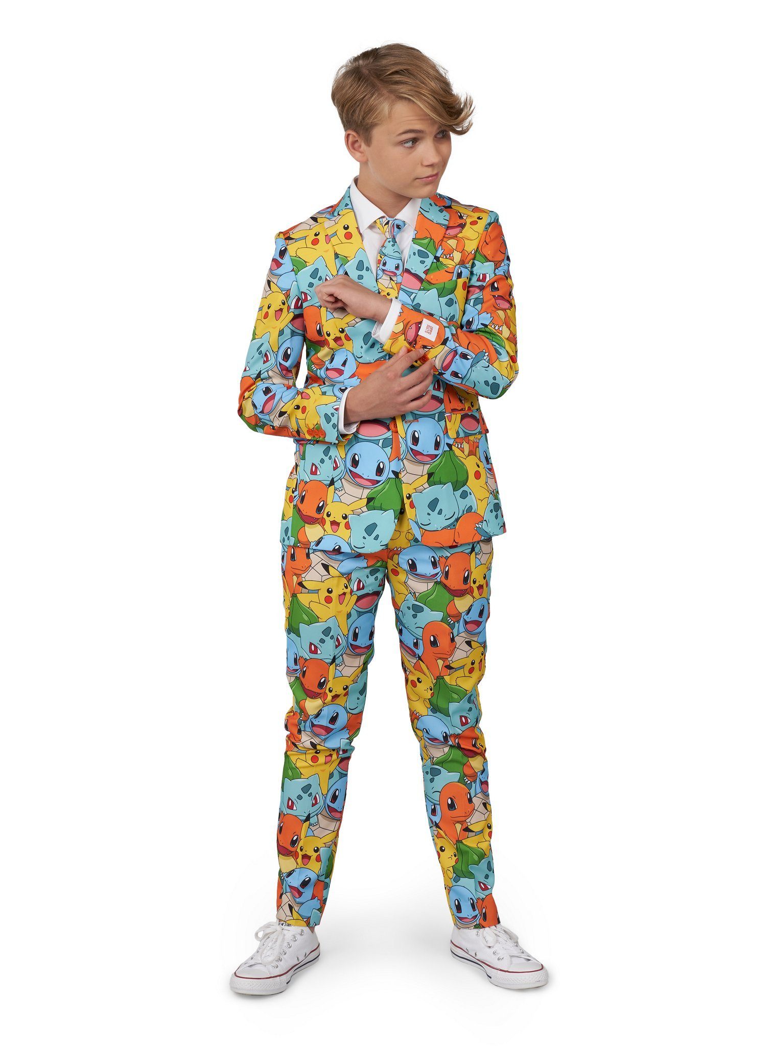 Opposuits Partyanzug Teen Pokémon - Kostüm Anzug für Karneval, Knallbunter Pokémon-Anzug mit Pikachu & Co.