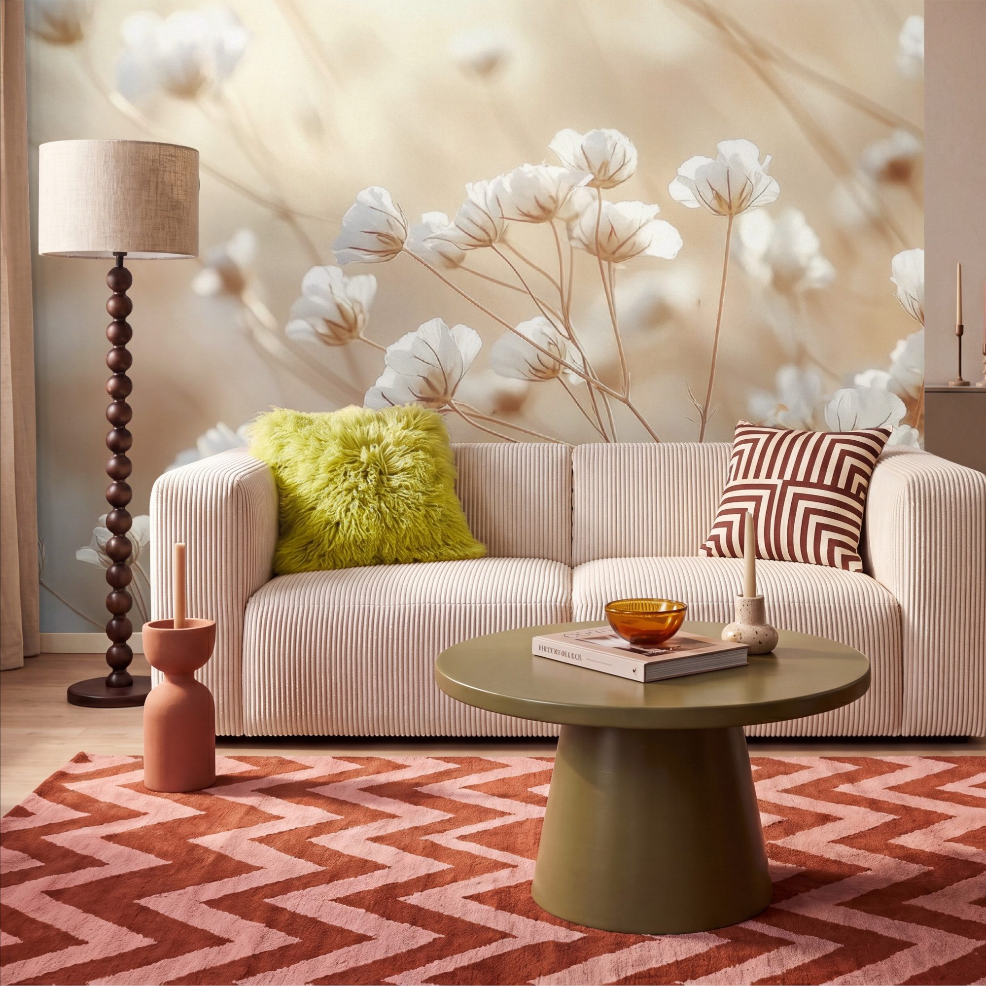 OnlyWow Fototapete Wild - Blumen - Weiß, Matt, bedruckt, Wohnzimmer, Modern, Wanddekoration, Vliestapete 100x70cm – Bild 2 von 5