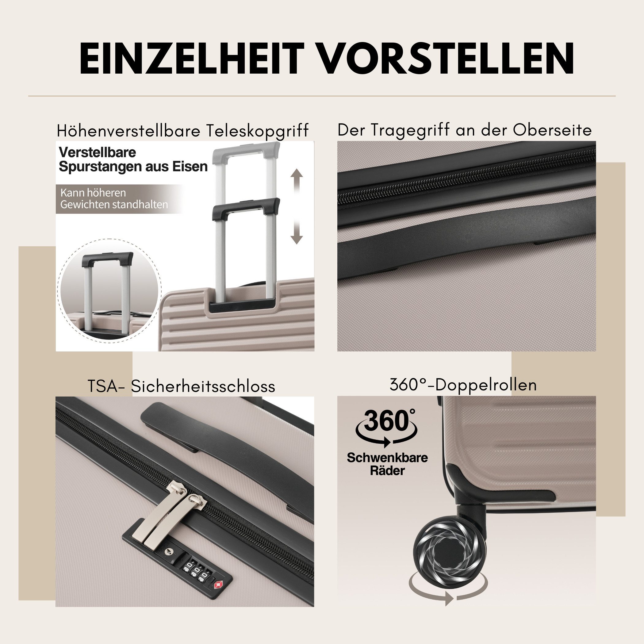 SeedWave Trolleyset 3er-Set Hartschalenkoffer TSA Reisekoffer mit Klappbare Getränkehalter, (Hartschalen-Trolley Set), Drei verschiedene Größe, die Größe L und XL mit seitlichem Häkchen