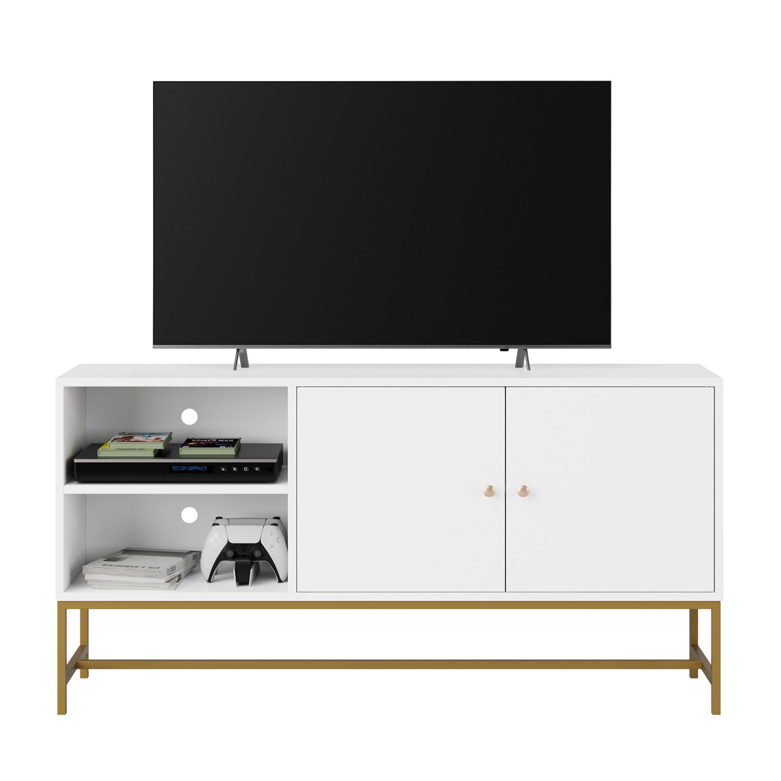 Homfa Lowboard, Fernsehschrank Fernsehtisch Weiß und Gold 120x30x60.3cm