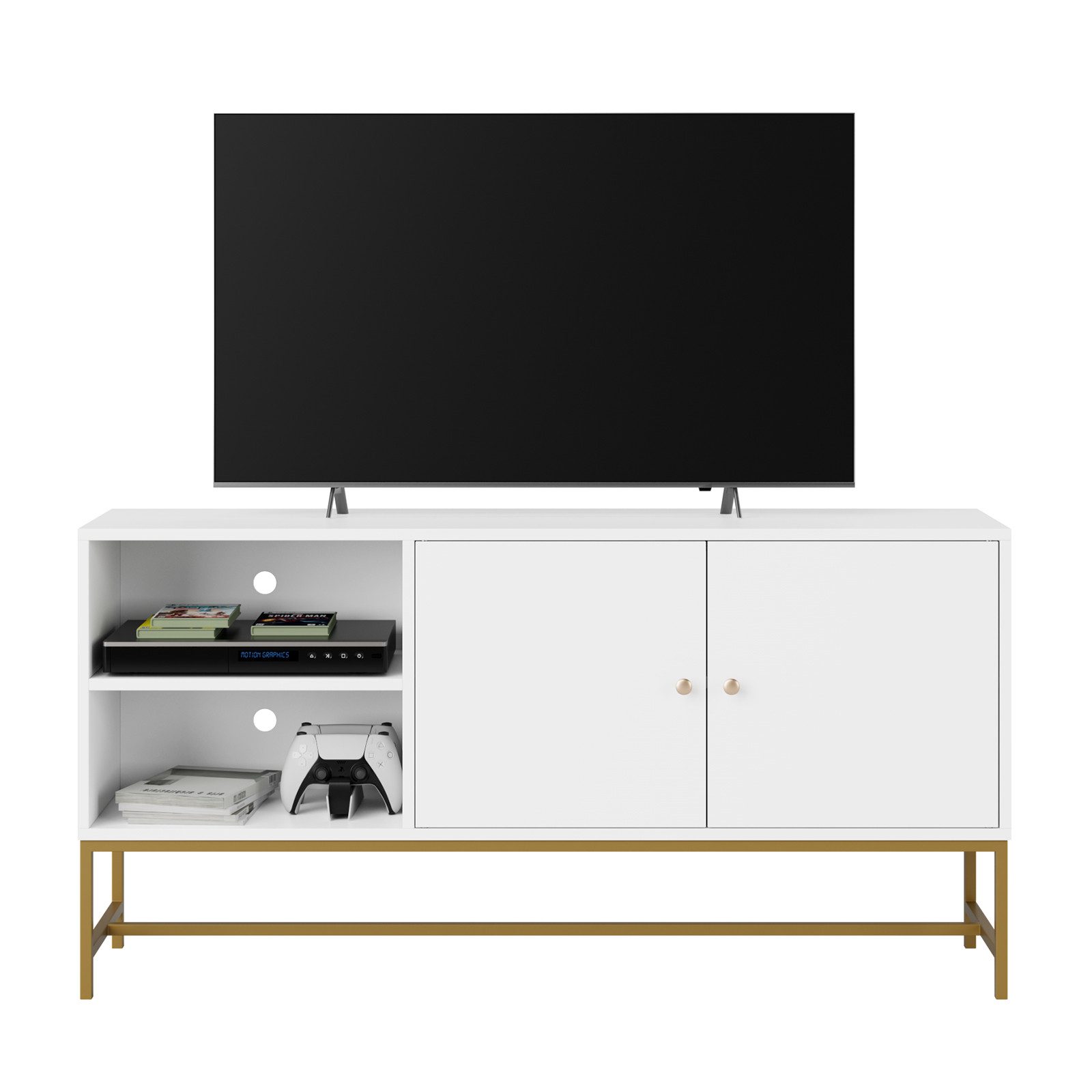 Homfa Lowboard, Fernsehschrank Fernsehtisch Weiß und Gold 120x30x60.3cm günstig online kaufen