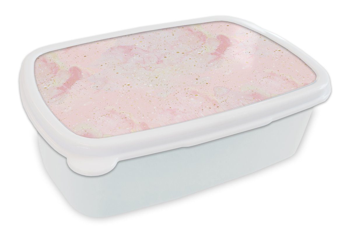 MuchoWow Lunchbox Marmor - Rosa - Glitter - Gold - Muster, Kunststoff, (2-tlg), Brotbox für Kinder und Erwachsene, Brotdose, für Jungs und Mädchen weiß