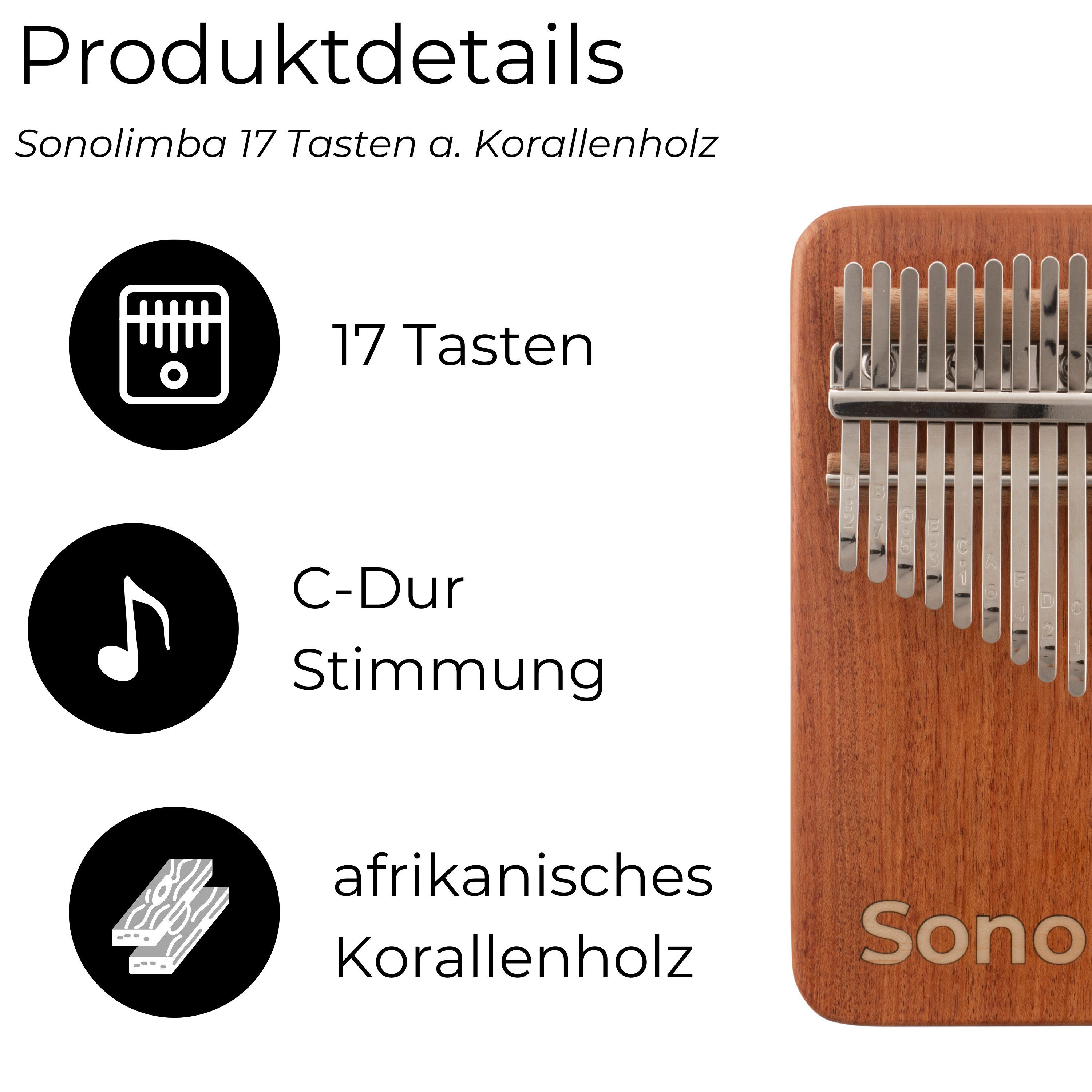 Sonodrum Kalimba "Sonolimba" aus Korallenholz im Set, C-Dur, 17 o. 21 Tasten – Bild 2 von 5