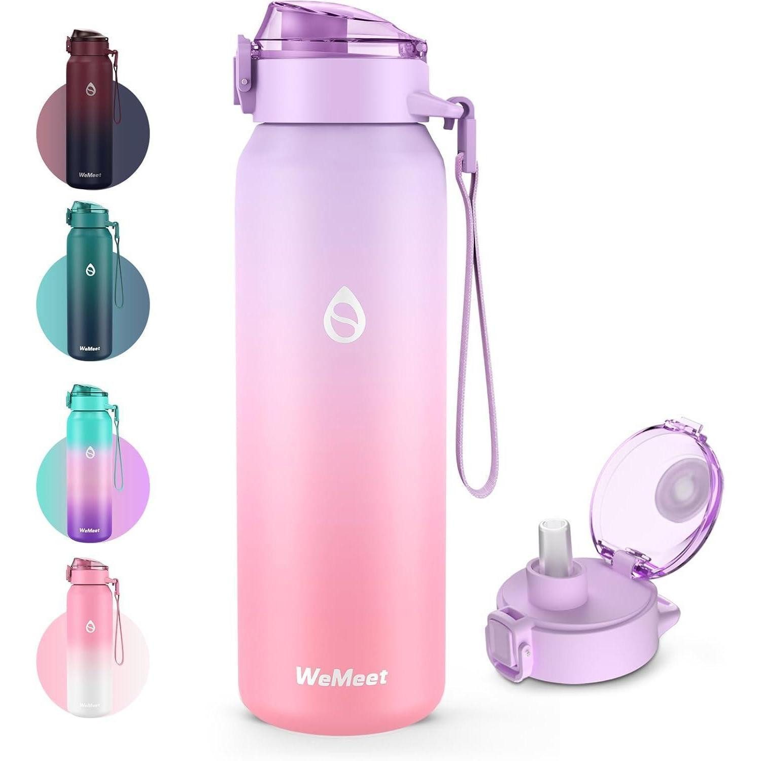 LuxusKollektion Trinkflasche Edelstahl Trinkflasche Sport mit Abnehmbarem Strohhalm 1L Doppelwandig