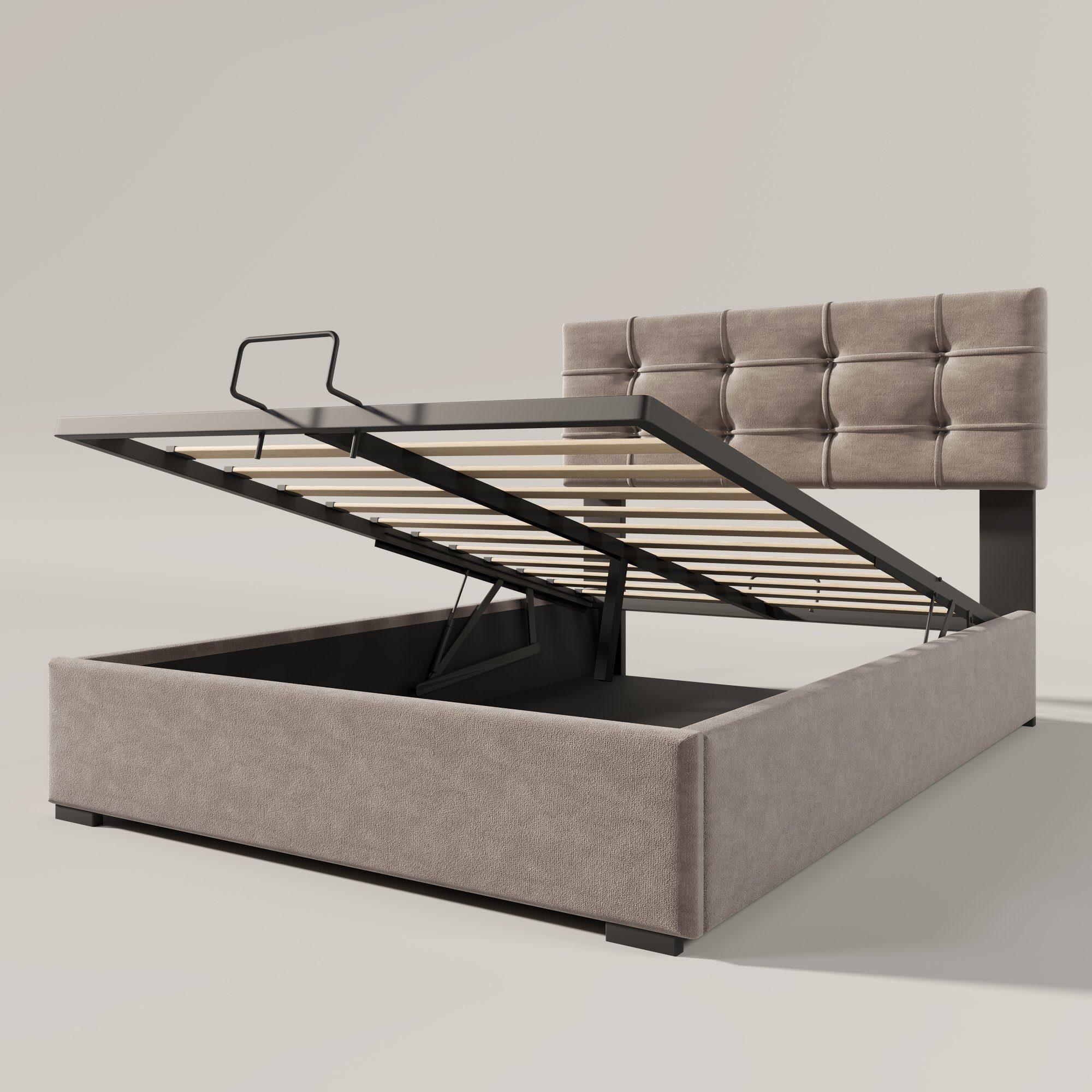 Boxspringbett (Funktionsbett, Einzelbett mit Bettkasten, Lattenrost und verstellbarem Kopfteil), Polsterbett hydraulisches Bett 90x200 cm, Bezug aus Samt