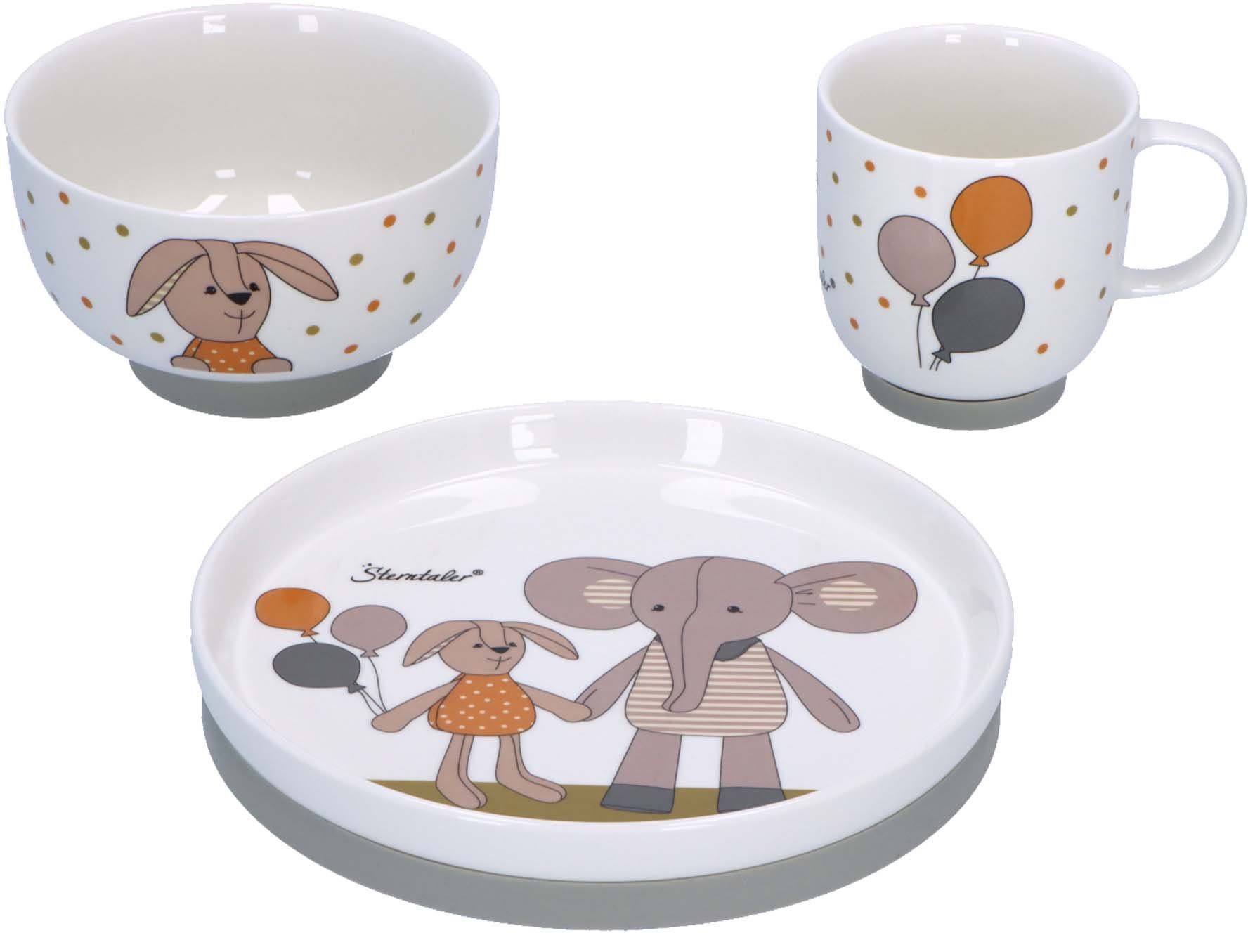 Kindergeschirr-Set und Happy Porzellan, Happy & Eddy Hase Silikon Elefant (3-tlg), Sterntaler® Eddy