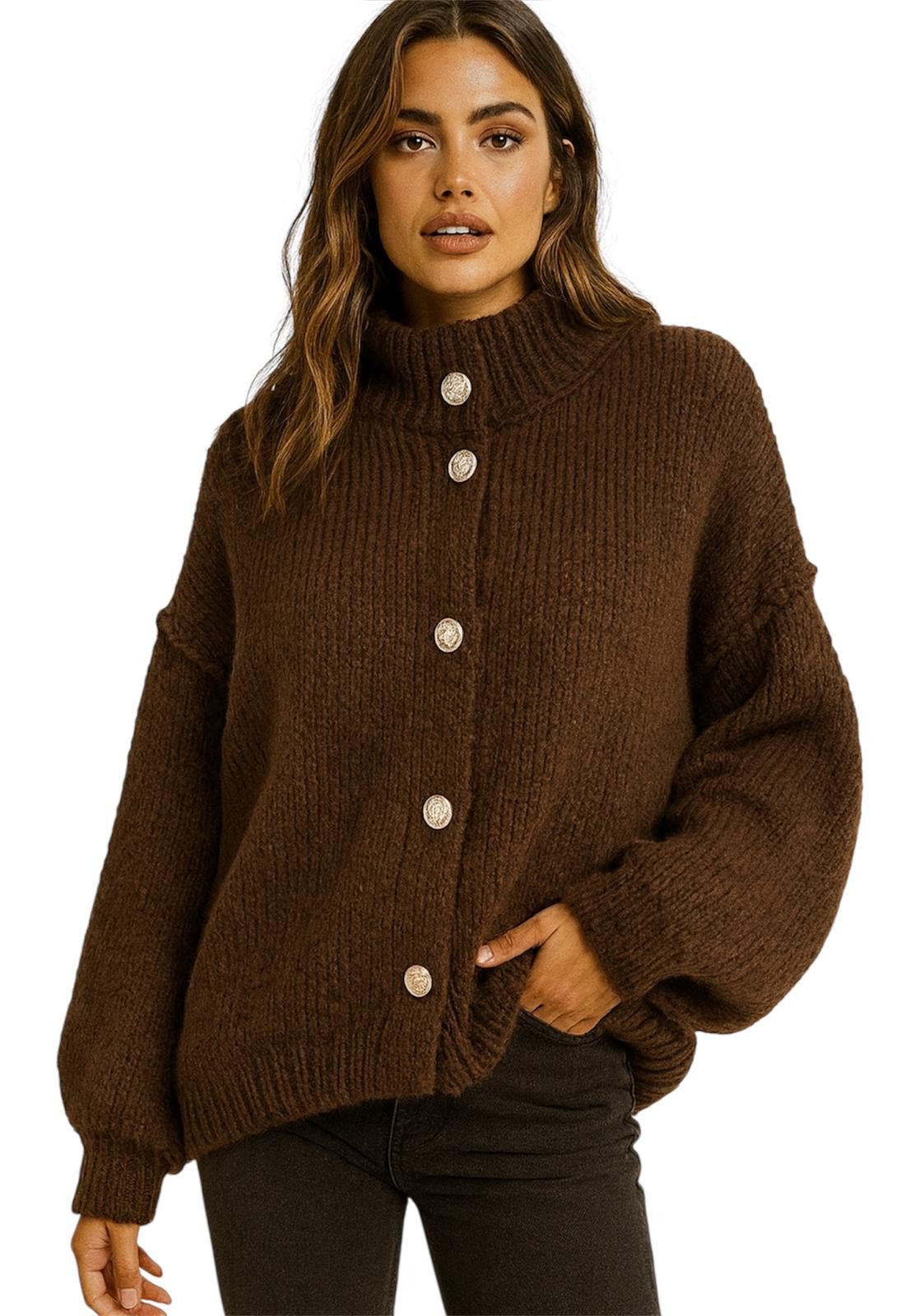 Worldclassca Cardigan WORLDCLASSCA Damen Cardigan Oversize Strickjacke mit Knöpfen Fashion Neue Kollektion - Stilvolle und gemütliche Strickmode für Damen
