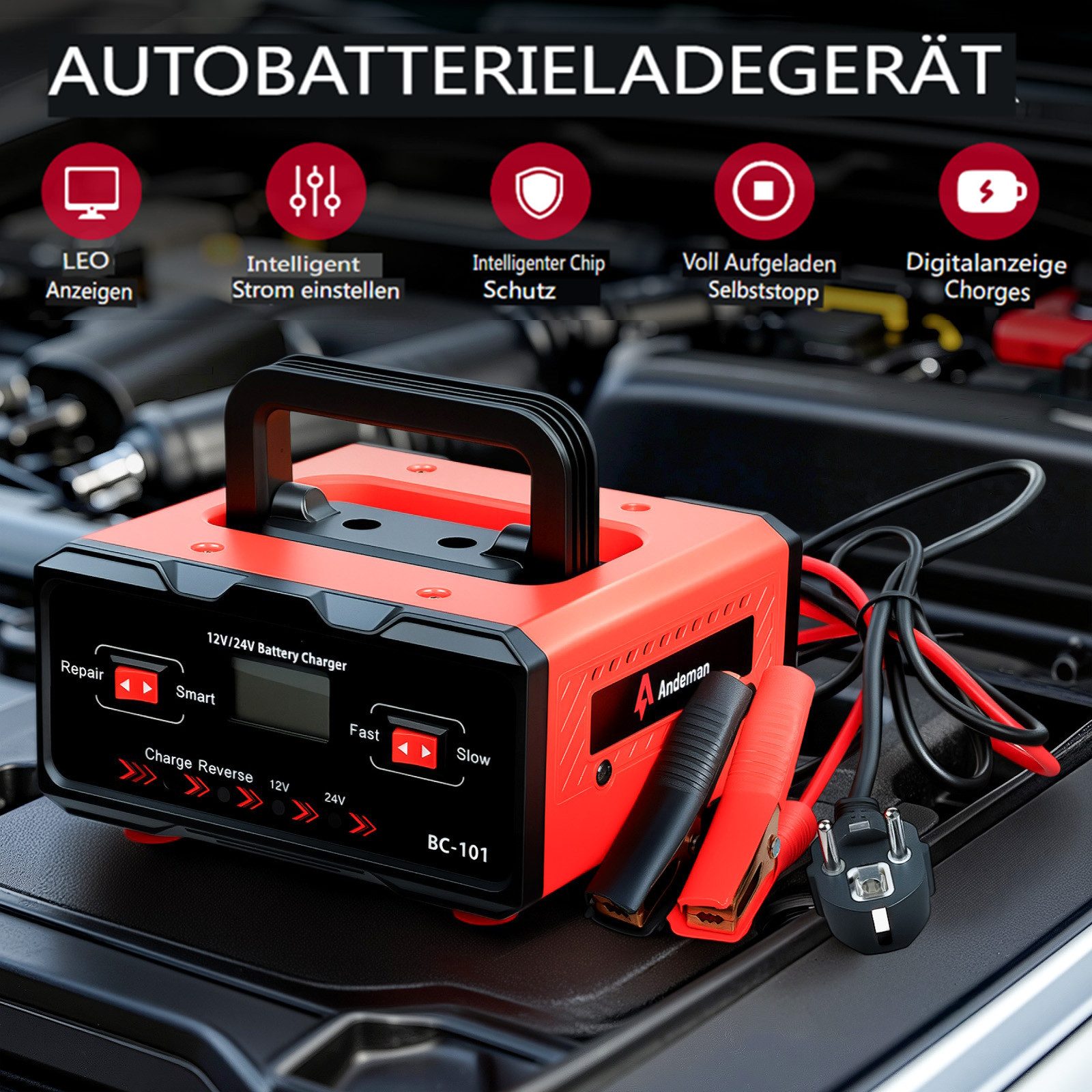 Insma 20A Auto Starthilfe Autobatterie-Ladegerät (Startergerät 12V/24V für PKW LKW Motorrad Batterie Wartung)