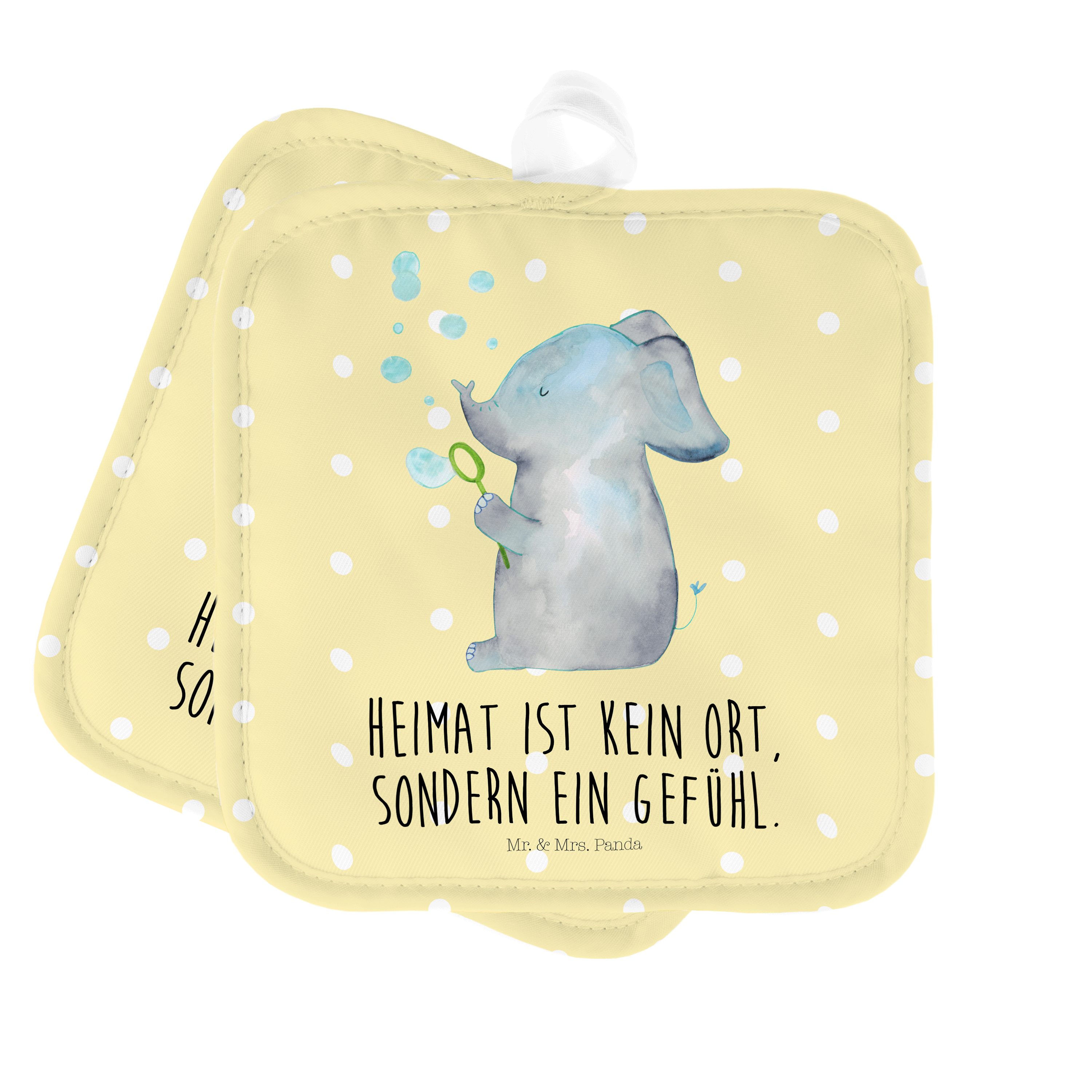 Mrs. S, (1-tlg) - Topflappen, Pastell Topflappen Panda Geschenk, Seifenblasen - Gelb Elefant Mr. & lustige