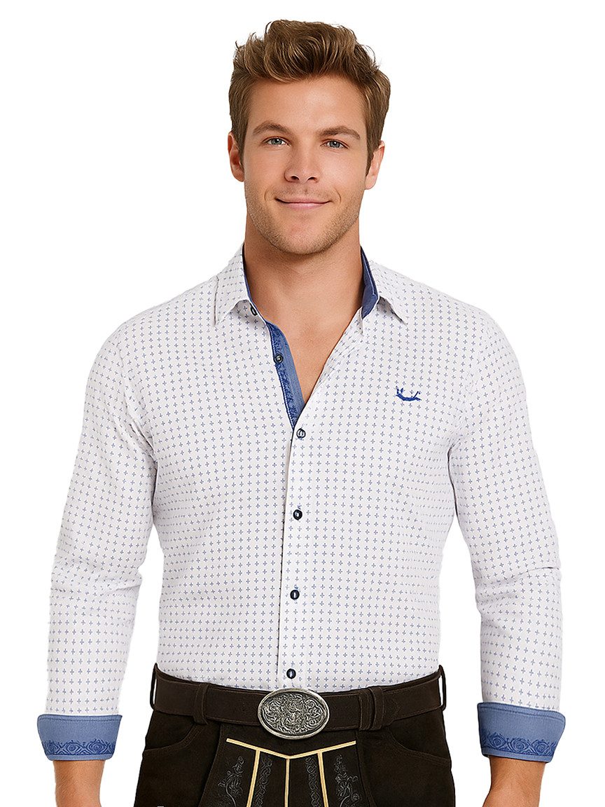 Moschen-Bayern Trachtenhemd Trachtenhemd SLIM FIT Herren Wiesn-Hemd Herrenhemd Langarm Weiß-Blau