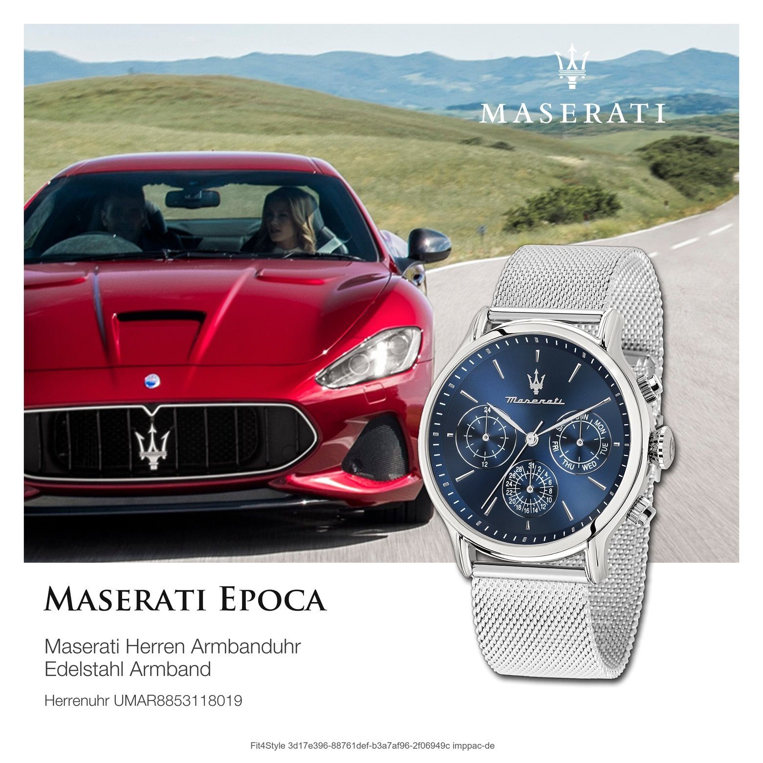 48,8x42mm) Multifunktionsuhr Italy Maserati rund, (ca. Made-In Herrenuhr Multifunktion, Herrenuhr groß Edelstahlarmband, MASERATI