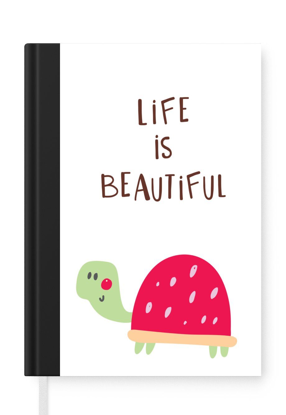 MuchoWow Notizbuch Illustration mit einer Schildkröte und dem Zitat "Das Leben ist, Journal, Merkzettel, Tagebuch, Notizheft, A5, 98 Seiten, Haushaltsbuch