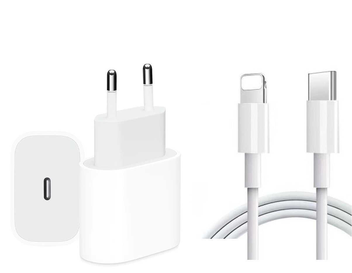 Ventarent Schnellladekabel USB C für iPhone 11, 12, 13, 14, Pro, X, Max, Mini USB-Ladegerät (2,22 mA, Set, 2-tlg., 1 x Adapter 20 Watt + 1x Ladekabel USB-C auf Lightning, Fast Charging)
