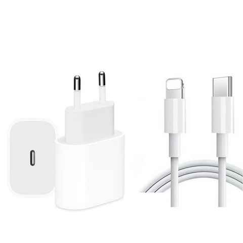 Ventarent Schnellladekabel USB C passt für iPhone 11, 12, 13, 14, Pro, X, Xs, Xr USB-Ladegerät (2,22 mA, Set, 2-tlg., 1 x Adapter 20 Watt + 1x Ladekabel USB-C auf Lightning, Fast Charging)